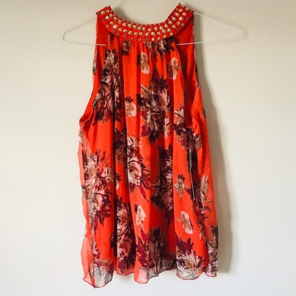 Unique Spectrum Tops - Red Flower Blouse